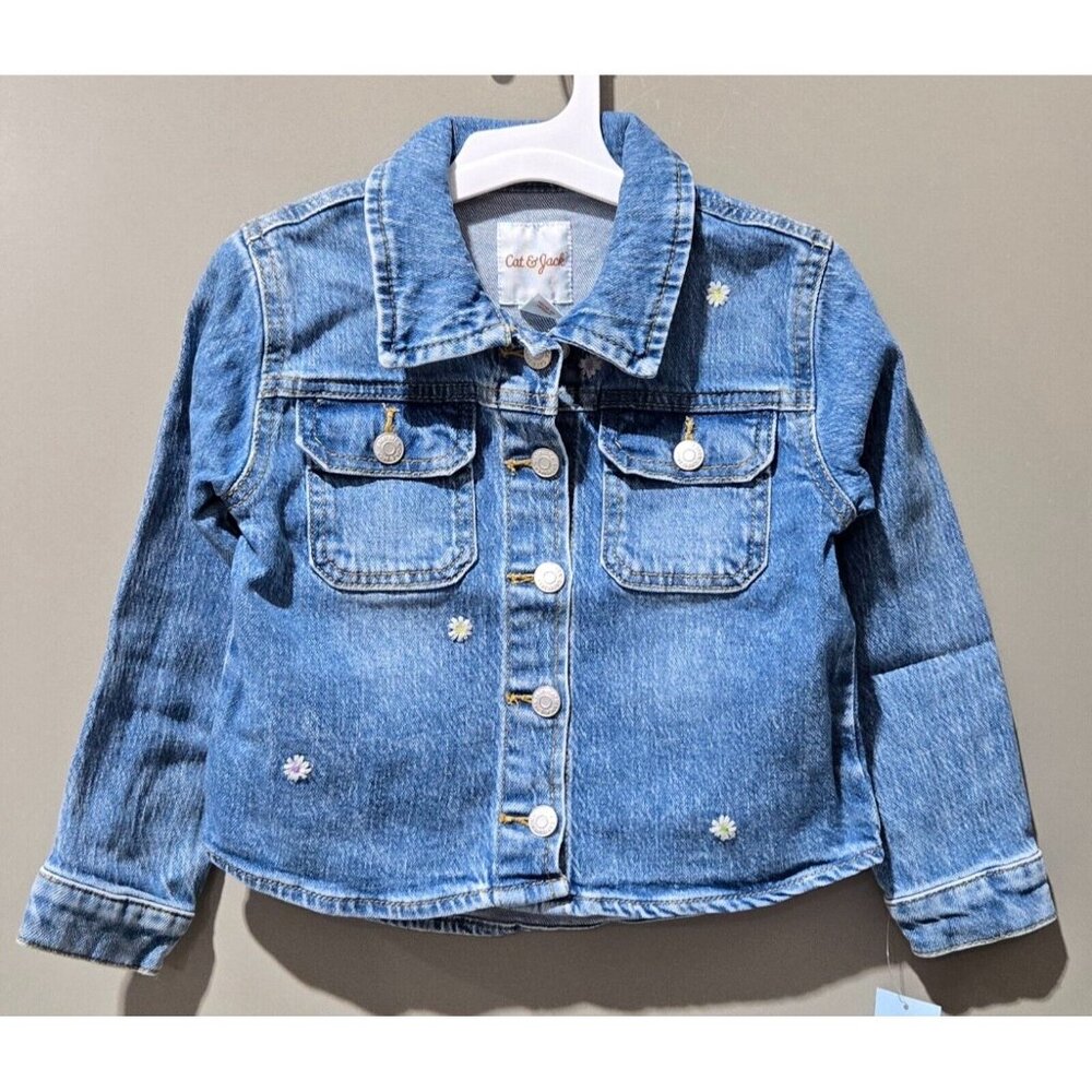 Cat & Jack Embroidered Daisy Accents Snap Front Denim Jacket -- Girls' Size 4T